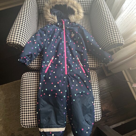 H&M Girls Navy PolkaDot One-Piece Snowsuit - Picture 1 of 7